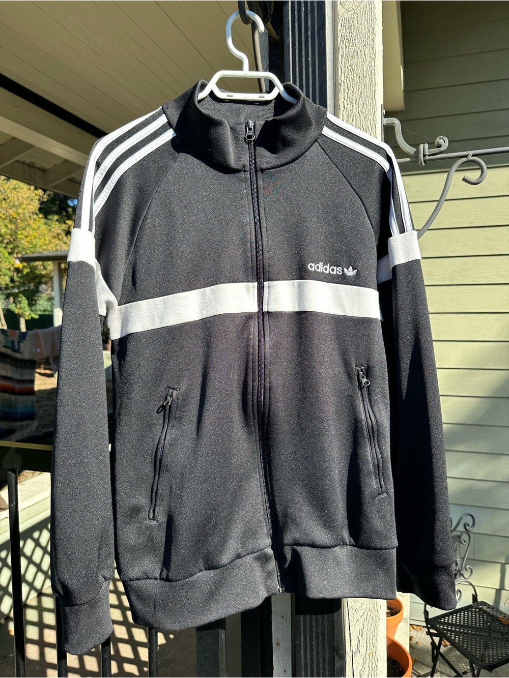 adidas Black Track Jacket with White Stripes